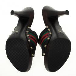 Pre Owned Gucci Black Guccissima ‘Icon Bit’ Web Detail High Heel Clogs Size 39.5