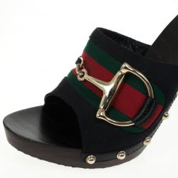 Pre Owned Gucci Black Guccissima ‘Icon Bit’ Web Detail High Heel Clogs Size 39.5