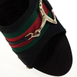 Pre Owned Gucci Black Guccissima ‘Icon Bit’ Web Detail High Heel Clogs Size 39.5