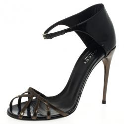 Pre Owned Gucci Metallic Margot Patent Cage Sandals Size 37