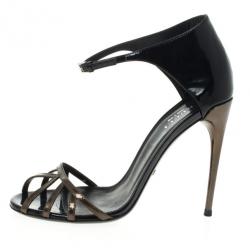 Pre Owned Gucci Metallic Margot Patent Cage Sandals Size 37