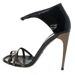 Pre Owned Gucci Metallic Margot Patent Cage Sandals Size 37