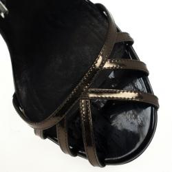 Pre Owned Gucci Metallic Margot Patent Cage Sandals Size 37