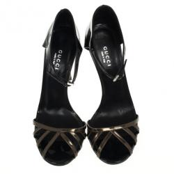 Pre Owned Gucci Metallic Margot Patent Cage Sandals Size 37