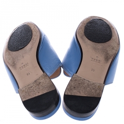 Pre Owned Gucci Blue Leather Crystal Embellished Horsebit Princetown Loafer Slides Size 39