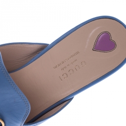 Pre Owned Gucci Blue Leather Crystal Embellished Horsebit Princetown Loafer Slides Size 39