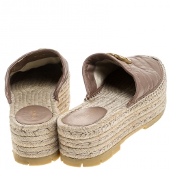 Pre Owned Gucci Beige Leather GG Maramont Espadrille Mules Size 38