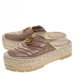 Pre Owned Gucci Beige Leather GG Maramont Espadrille Mules Size 38