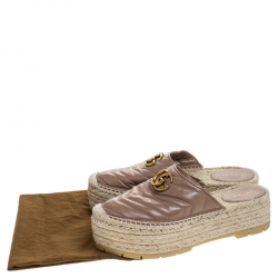 Pre Owned Gucci Beige Leather GG Maramont Espadrille Mules Size 38