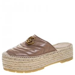 Pre Owned Gucci Beige Leather GG Maramont Espadrille Mules Size 38
