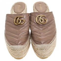Pre Owned Gucci Beige Leather GG Maramont Espadrille Mules Size 38