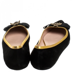 Pre Owned Gucci Black Suede Butterfly Bow Embellished Pointed Toe Ballet Flats Size 37.5