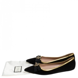 Pre Owned Gucci Black Suede Butterfly Bow Embellished Pointed Toe Ballet Flats Size 37.5