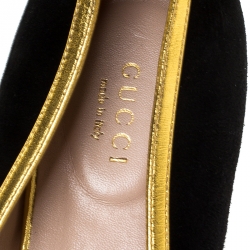 Pre Owned Gucci Black Suede Butterfly Bow Embellished Pointed Toe Ballet Flats Size 37.5