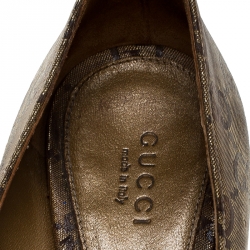 Pre Owned Gucci Gold Guccissima Coated Canvas Horsebit Peep Toe Pumps Size 38
