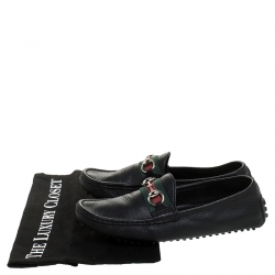 مملوكة مسبقًا Gucci Black Leather Horsebit Detail Slip On Loafers Size 38
