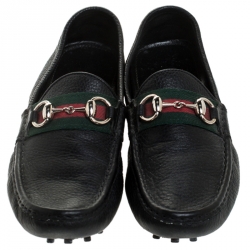 مملوكة مسبقًا Gucci Black Leather Horsebit Detail Slip On Loafers Size 38