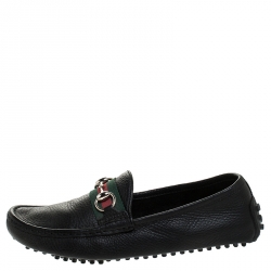 مملوكة مسبقًا Gucci Black Leather Horsebit Detail Slip On Loafers Size 38