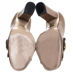 مملوكة مسبقًا Gucci Beige Leather GG Marmont Fringe Loafer Pumps Size 38