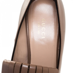 مملوكة مسبقًا Gucci Beige Leather GG Marmont Fringe Loafer Pumps Size 38