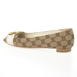 مملوكة مسبقًا Gucci Guccissima Canvas 'Interlocking' Peep Toe Ballet Flats Size 38