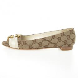 مملوكة مسبقًا Gucci Guccissima Canvas 'Interlocking' Peep Toe Ballet Flats Size 38