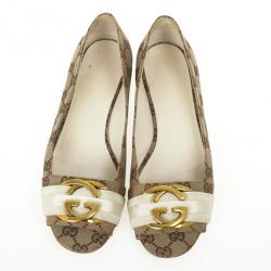 مملوكة مسبقًا Gucci Guccissima Canvas 'Interlocking' Peep Toe Ballet Flats Size 38