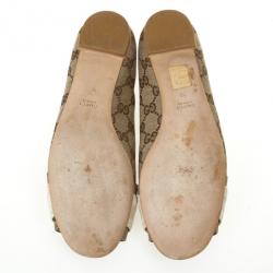 مملوكة مسبقًا Gucci Guccissima Canvas 'Interlocking' Peep Toe Ballet Flats Size 38