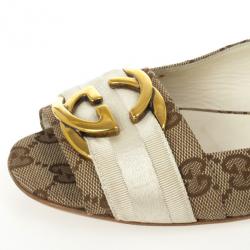 مملوكة مسبقًا Gucci Guccissima Canvas 'Interlocking' Peep Toe Ballet Flats Size 38