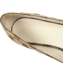مملوكة مسبقًا Gucci Guccissima Canvas 'Interlocking' Peep Toe Ballet Flats Size 38