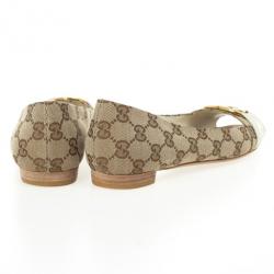 مملوكة مسبقًا Gucci Guccissima Canvas 'Interlocking' Peep Toe Ballet Flats Size 38