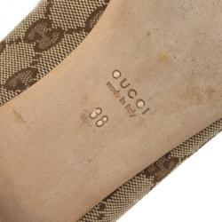 مملوكة مسبقًا Gucci Guccissima Canvas 'Interlocking' Peep Toe Ballet Flats Size 38