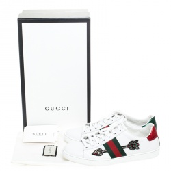 Pre Owned Gucci White Leather Crystal Embellished Arrow Ace Low Top Sneakers Size 38.5