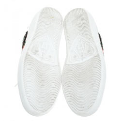 Pre Owned Gucci White Leather Crystal Embellished Arrow Ace Low Top Sneakers Size 38.5