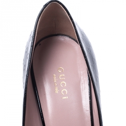Pre Owned Gucci Black Guccissima Patent Leather Horsebit Peep Toe Pumps Size 39.5