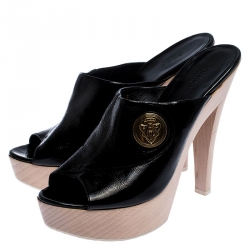 Pre Owned Gucci Black Patent Leather Hysteria Platform Clogs Size 40
