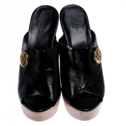Pre Owned Gucci Black Patent Leather Hysteria Platform Clogs Size 40