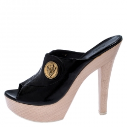 Pre Owned Gucci Black Patent Leather Hysteria Platform Clogs Size 40
