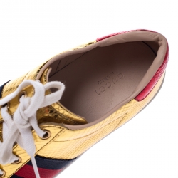 Gucci Metallic Python Embossed Gold Ace Lace Up Sneakers Size 40.5