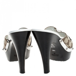 مملوكة مسبقًا Gucci Beige/Brown GG Canvas Icon Bit Open Toe Platform Mules Size 38.5