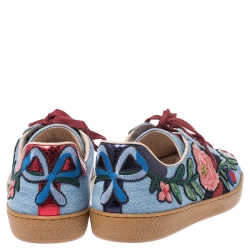 Gucci Multicolor Denim Ace Floral Embroidered Low Top Sneakers Size 37.5