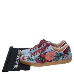 Gucci Multicolor Denim Ace Floral Embroidered Low Top Sneakers Size 37.5