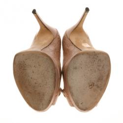 مملوكة مسبقًا Gucci Tan Guccissima Leather New Hollywood Horsebit Peep Toe Pumps Size 40