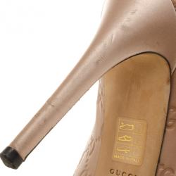 مملوكة مسبقًا Gucci Tan Guccissima Leather New Hollywood Horsebit Peep Toe Pumps Size 40