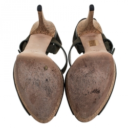 Gucci Green Leather GG Cork Platform Peep Toe Slingback Sandals Size 39