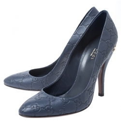 Pre Owned Gucci Blue GG Embossed Leather Round Toe Pumps Size 38