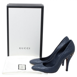 Pre Owned Gucci Blue GG Embossed Leather Round Toe Pumps Size 38