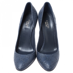 Gucci Blue GG Embossed Leather Round Toe Pumps Size 38