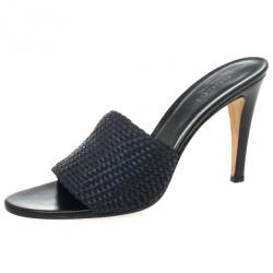 Pre Owned Gucci Black Woven High Heel Slides Size 42