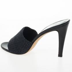 Pre Owned Gucci Black Woven High Heel Slides Size 42